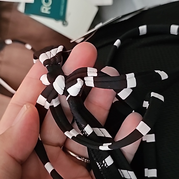 Roxy PT Beach Classics Bikini Swim Bottoms Tie Side Black White Stripe - Picture 7 of 7